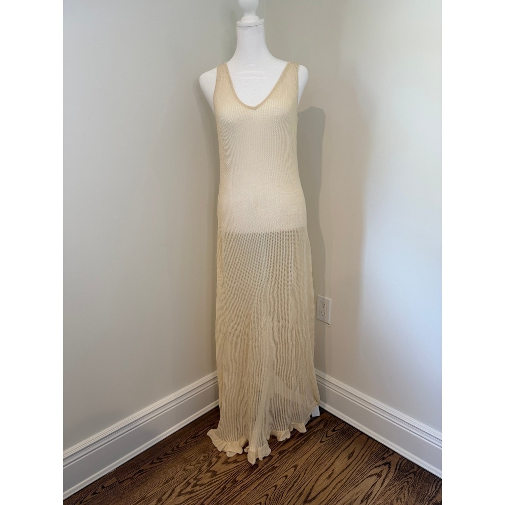 NA-KD Deep Back Knitted Sheer Maxi Dress in Cream / Off-white Size S/M